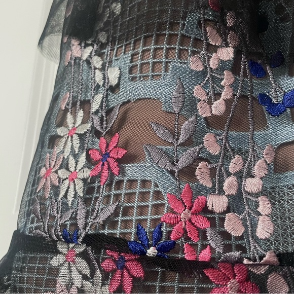 Pristine SELF-PORTRAIT Dress with Lace Overlay + Mesh + Floral Embroidery - Picture 6 of 10